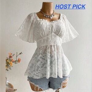 ❤️ Hello Gorgeous! Plus Size Floral Flutter Sleeve Blouse with Smocked Back